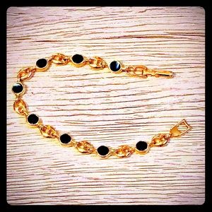 Gold Bracelet with Black Jewels